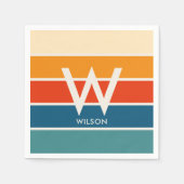 Brede Retro Gestreepte Monogram Persoonlijke Parti Servet (Voorkant)