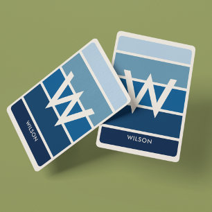 Brede Rijkblauwe Verlopende Gestreepte Monogram Pe Pokerkaarten