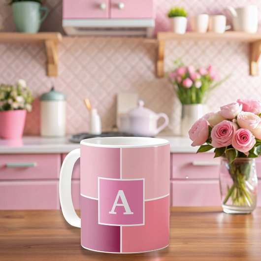 Brede roze vrouwelijke strepen Monogram Koffie Mok