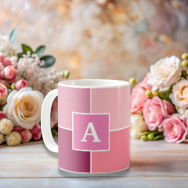 Brede roze vrouwelijke strepen Monogram Koffie Mok