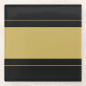 Brede sportieve gouden tan racestrepen op zwart glazen onderzetter (Voorkant)