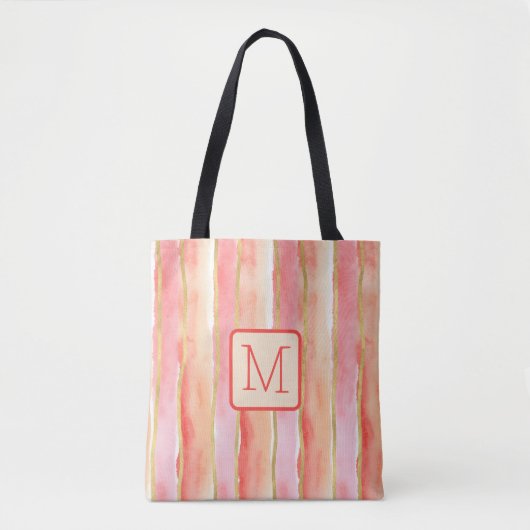Brede streep Tangerine Kleurblok Monogram Tote Bag (Voorkant)