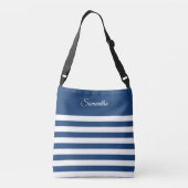 Brede strepen in blauw en wit of kies uw kleuren crossbody tas (Achterkant)