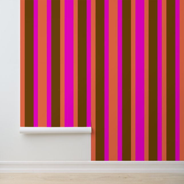 Brede strepen roze en bruin behang (Applicatie)