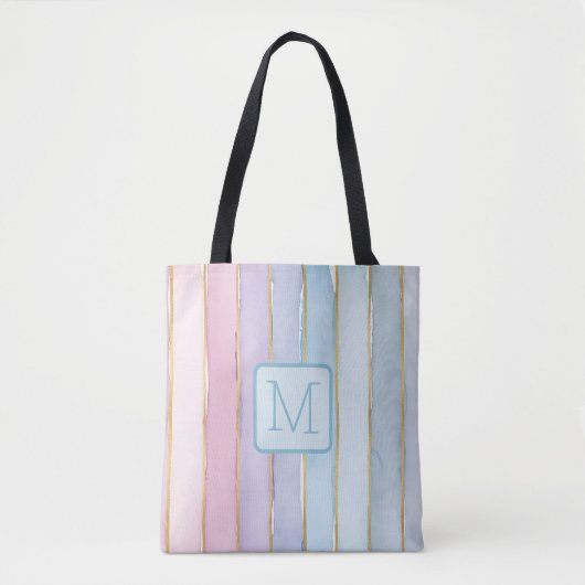 Brede Verticale Strepen Blues Kleurblok Monogram Tote Bag (Voorkant)