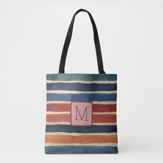 Brede waterverfstrepen kleurblokmonogram tote bag (Voorkant)