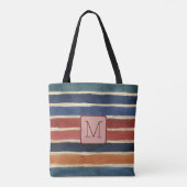 Brede waterverfstrepen kleurblokmonogram tote bag (Achterkant)