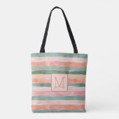 Brede waterverfstrepen perzik kleurblokmonogram tote bag (Achterkant)