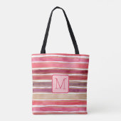 Brede waterverfstrepen Roze kleurblokmonogram Tote Bag (Achterkant)