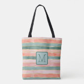 Brede waterverfstrepen Teals kleurblokmonogram Tote Bag (Achterkant)