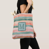 Brede waterverfstrepen Teals kleurblokmonogram Tote Bag (Dichtbij)