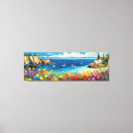 Brede zeegezicht mediterrane jachten en bloemen canvas afdruk