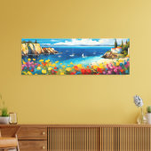 Brede zeegezicht mediterrane jachten en bloemen canvas afdruk (Insitu (Woonkamer))