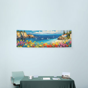 Brede zeegezicht mediterrane jachten en bloemen spandoek