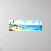 Brede zeegezicht mediterrane vuurtoren en jachten canvas afdruk (Voorkant)