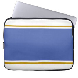Brede Zomer Blauw Bruine Racing Stripes op Wit Laptop Sleeve