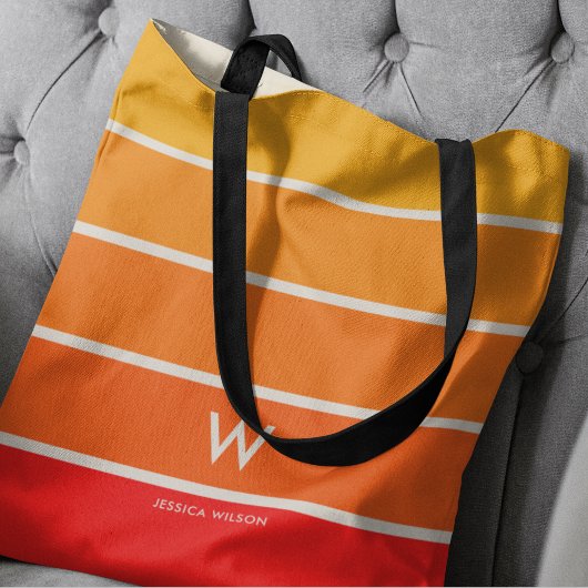 Brede zonsopgang gestreepte monogram persoonlijk tote bag