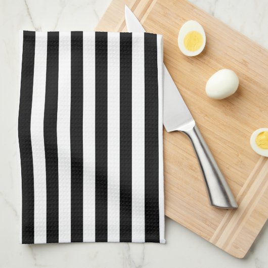 Brede Zwarte Witte Strepen Theedoek (Quarter Fold)