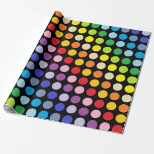 Breder spectrum Rainbow Polka Dots Black Cadeaupapier