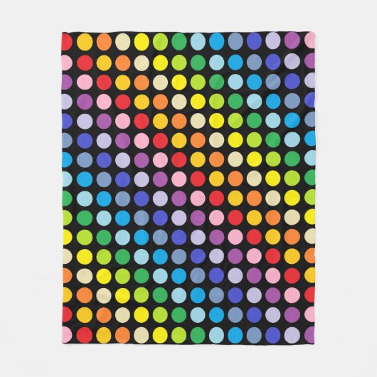 Breder spectrum Rainbow Polka Dots Black Fleece Deken (Voorkant)