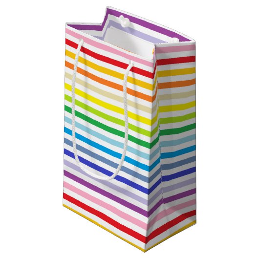 Breder spectrum regenboog en witte strepen klein cadeauzakje (Voorkant Gekanteld)