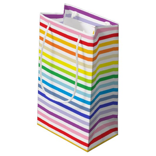 Breder spectrum regenboog en witte strepen klein cadeauzakje (Achterkant Gekanteld)