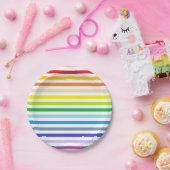 Breder spectrum regenboog en witte strepen papieren bordje (Feest)