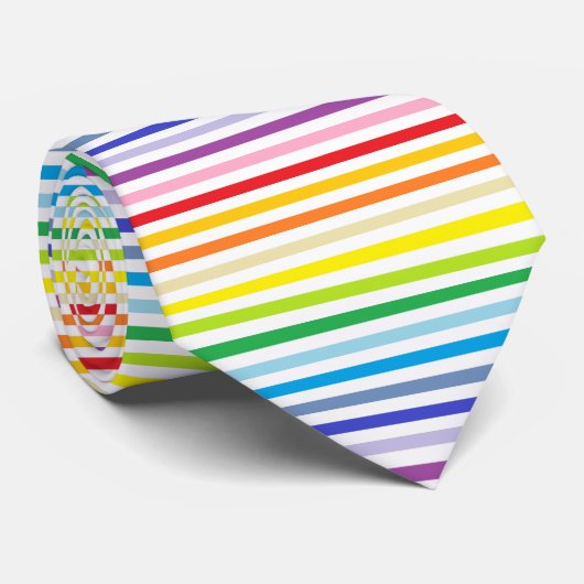 Breder spectrum regenboog en witte strepen stropdas (Opgerold)