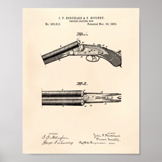 Breech Loading Pistool 1883 Patent Art - Old Peper Poster (Voorkant)
