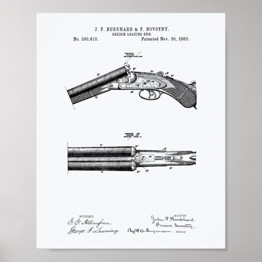 Breech Loading Pistool 1883 Patent Art - Witboek Poster (Voorkant)
