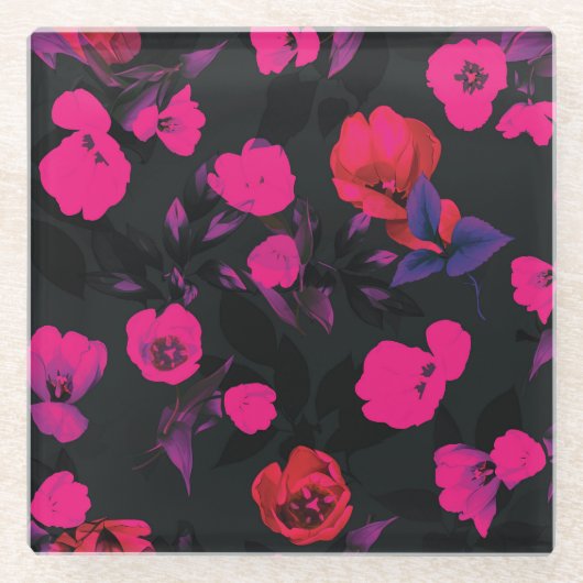 Breed  bloemig, gestileerd tulpenpatroon. glazen onderzetter (Voorkant)