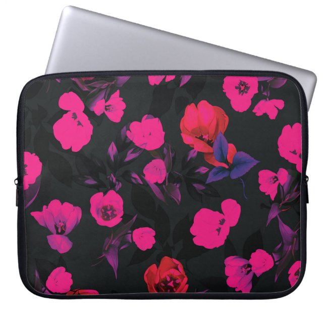 Breed  bloemig, gestileerd tulpenpatroon. laptop sleeve (Voorkant)
