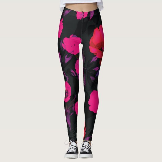 Breed  bloemig, gestileerd tulpenpatroon. leggings (Voorkant)