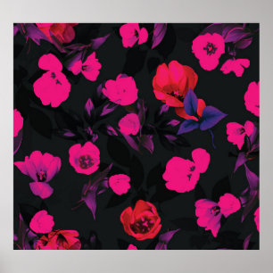 Breed  bloemig, gestileerd tulpenpatroon. poster