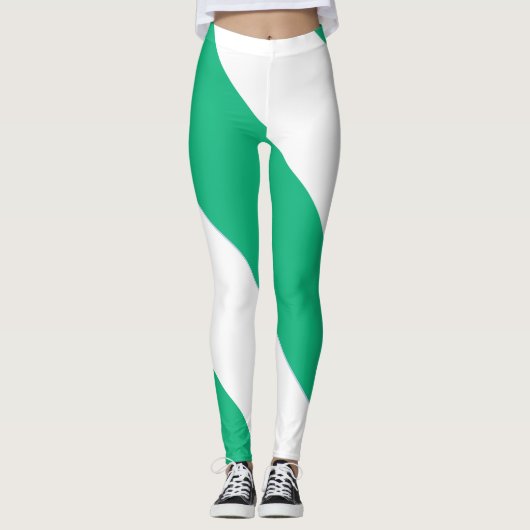 Breed groen en wit diagonaal streep leggings (Voorkant)