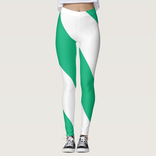 Breed groen en wit diagonaal streep leggings (Voorkant)