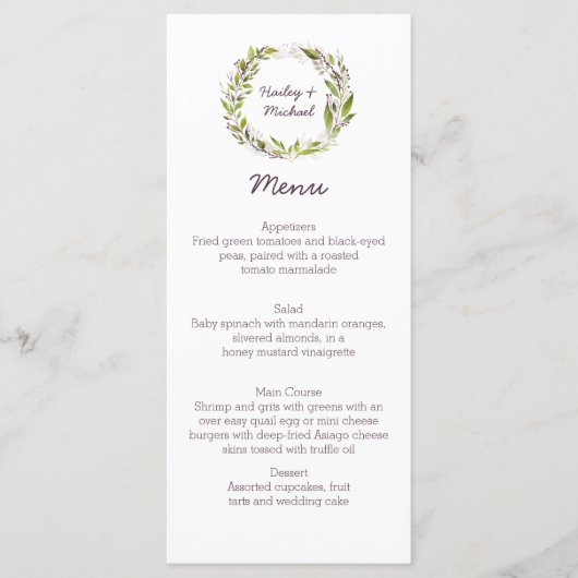 Breed met het menu Groene bladeren Donkere plum Be (Voorkant)