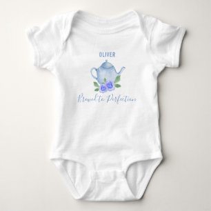 Breed naar Perfection Blue Waterverf Teapot Boy's Romper