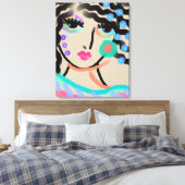Breed Ogen Abstract Digitaal Portret van een Vrouw Canvas Afdruk (Insitu (Slaapkamer))
