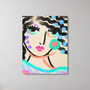 Breed Ogen Abstract Digitaal Portret van een Vrouw Canvas Afdruk