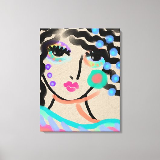 Breed Ogen Abstract Digitaal Portret van een Vrouw Canvas Afdruk (Voorkant)