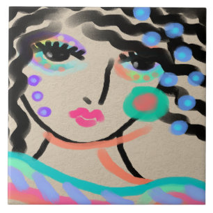 Breed Ogen Abstract Digitaal Portret van een Vrouw Tegeltje