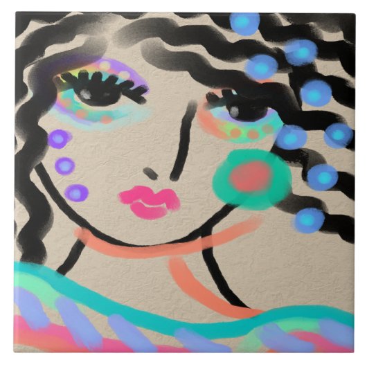 Breed Ogen Abstract Digitaal Portret van een Vrouw Tegeltje (Voorkant)