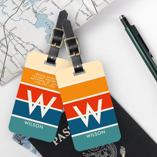 Breed Retro Gestreept Monogram Persoonlijk Bagagelabel