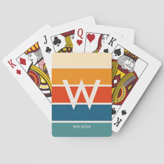 Breed Retro Gestreept Monogram Persoonlijk Pokerkaarten (Achterkant)