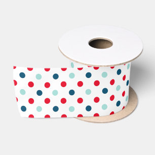 Breed rood blauw en turquoise polka stippenpatroon satijnen lint