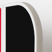 Breed rood wit centrum strepen zwarte achtergrond pickleball paddle (Links Detail)