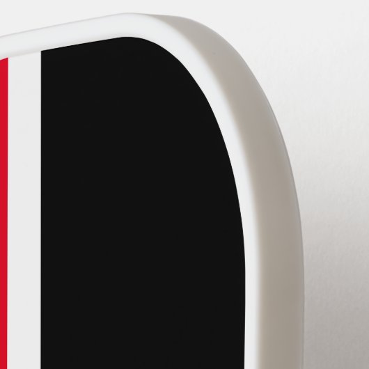 Breed rood wit centrum strepen zwarte achtergrond pickleball paddle (Links Detail)