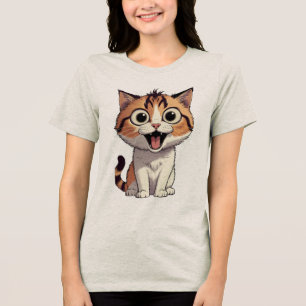 Breed Uitgelaten Katje Cartoon Tri-Blend Shirt