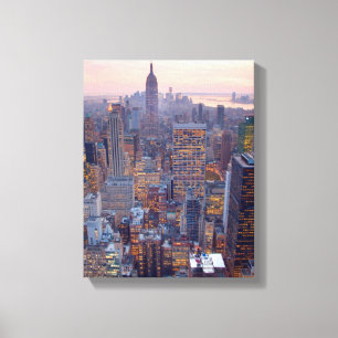 Breed uitzicht van Manhattan bij zonsondergang Canvas Afdruk